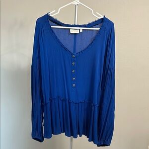 NBW- Blue Buttoned Peplum Blouse